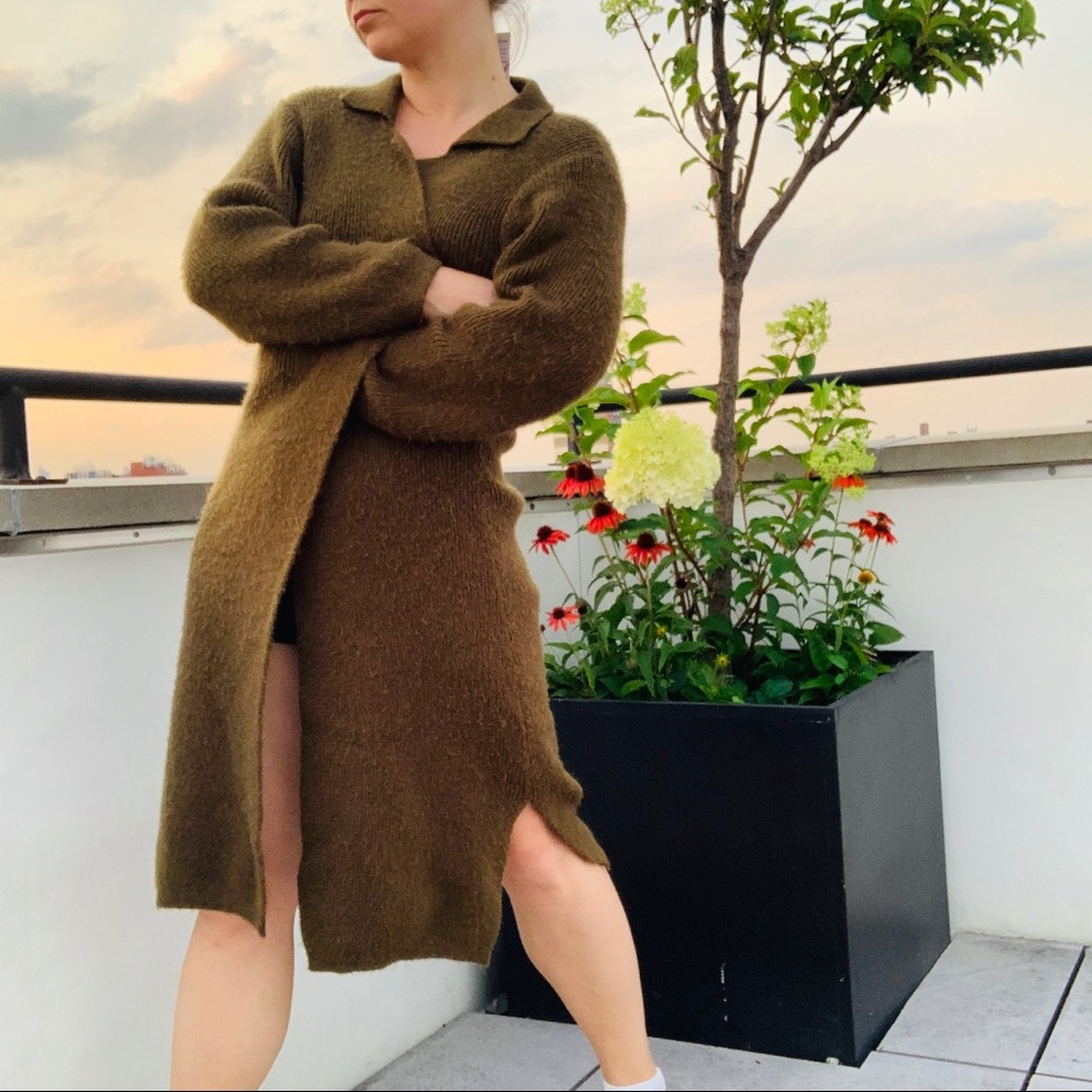 SOLD ON MERC Italian Knit Thick Long Mohair Wool Duster Cardigan Army Green - Picture 9 of 16